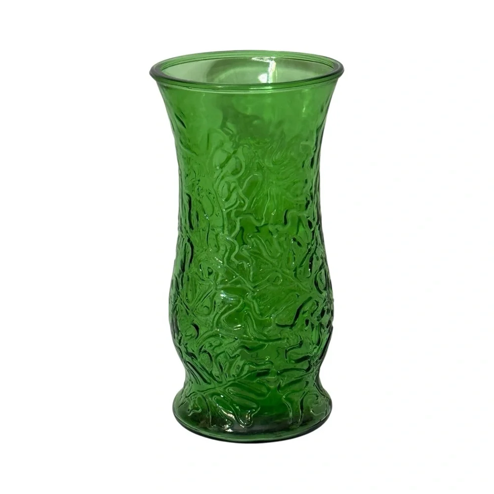 E.O. Brady Green Crinkle Glass Vase‎ Vintage Cleveland Ohio 9.5